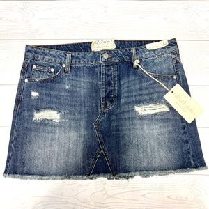 NWT• Altar'd State Women’s Distressed Blue Denim Mini Skirt • Button Fly • Large